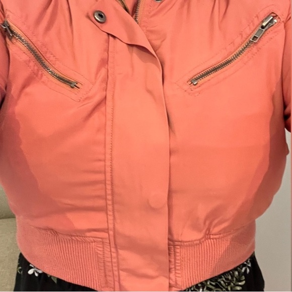 ASHLEY Blush Coral Salmon Cropped Moto Bomber Jacket Coat Top Saks Fifth Ave 5th - Picture 6 of 15